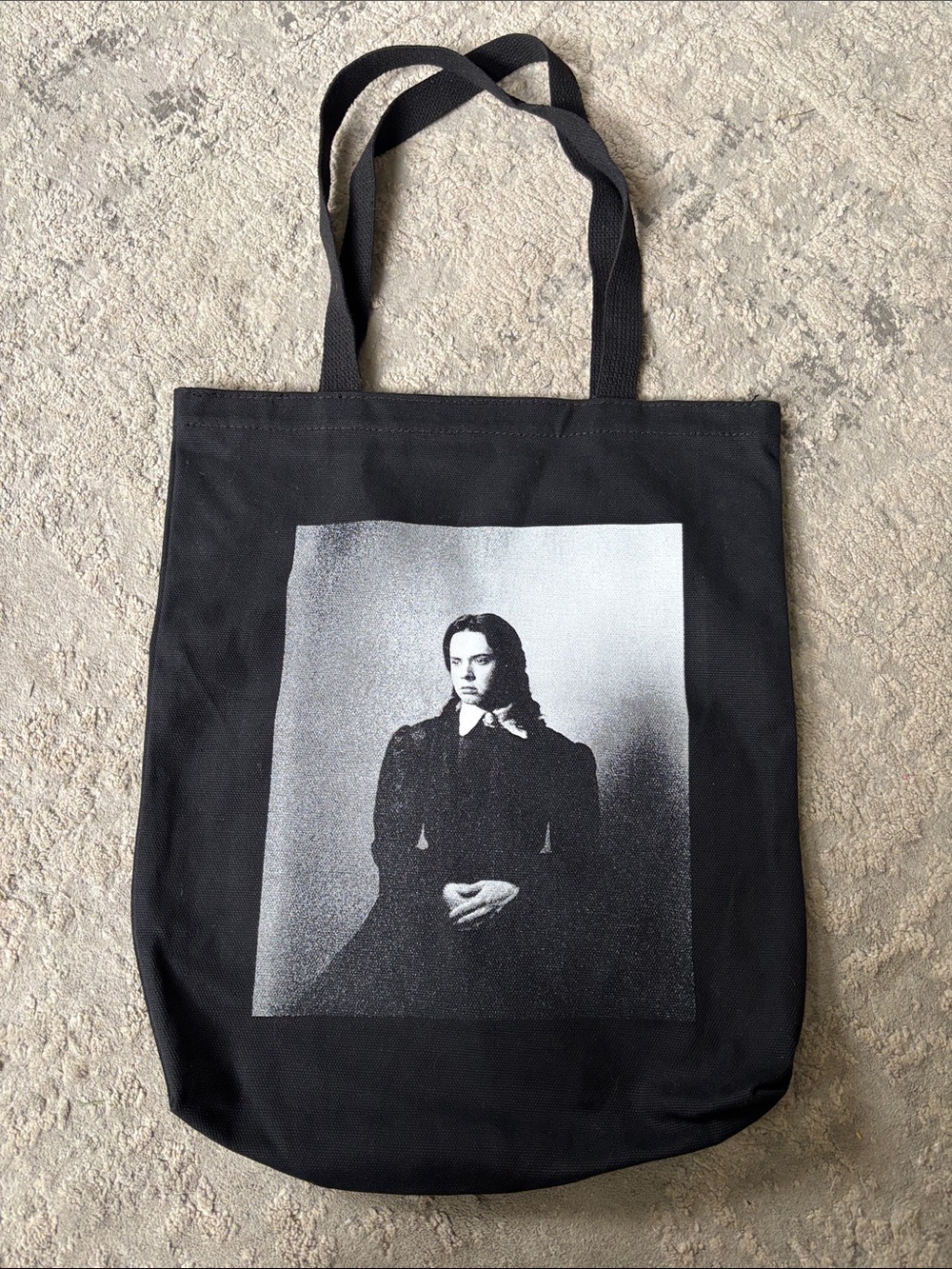 OH MARY Black Canvas Tote Bag with Monochrome Portrait Print